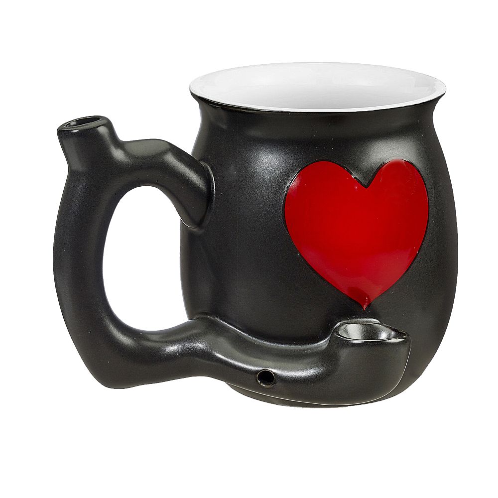 Premium Roast & Toast Ceramic Mug w/ Pipe Matte Black & Red Heart