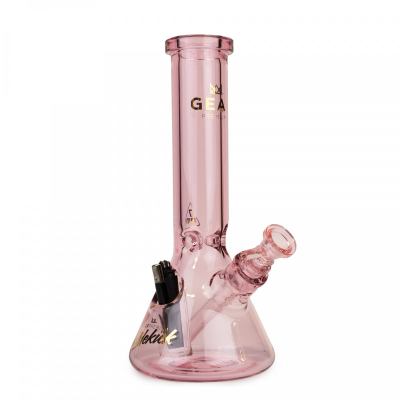 pink and gold beaker bong with lighter holster in hamilton
