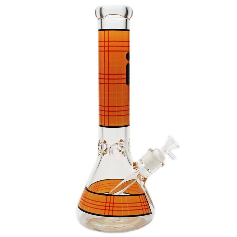 Glass Bong - 14" 7mm Beaker Plaid Orange