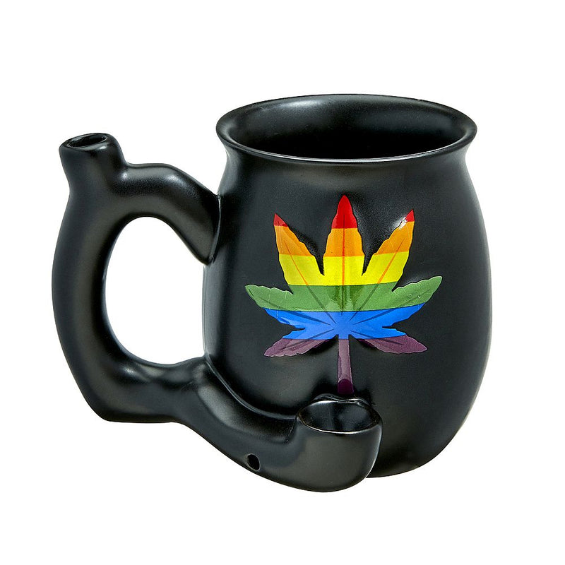 Premium Roast & Toast Ceramic Mug w/ Pipe - Matte Black & Rainbow Leaf