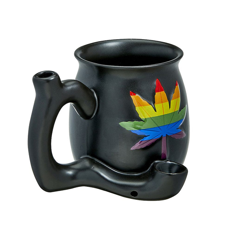 Premium Roast & Toast Ceramic Mug w/ Pipe - Matte Black & Rainbow Leaf