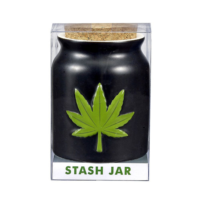 Storage Jar Green Embossed Leaf Stash Jar