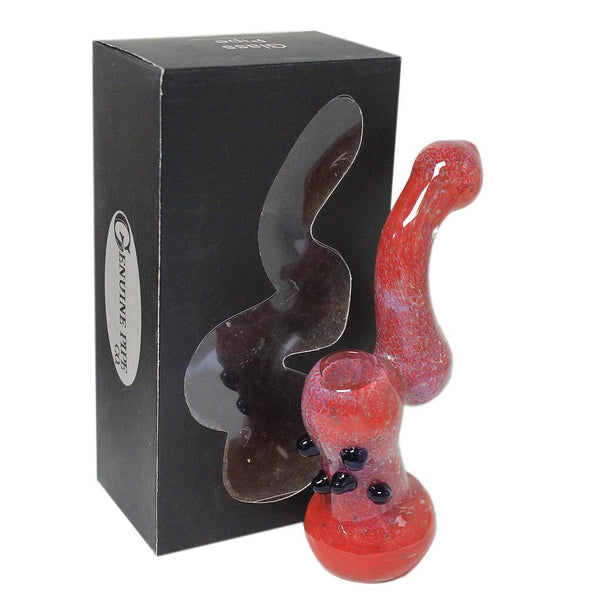 Glass Bubbler Genuine Pipe Co 6" Stand Up Red Aztec